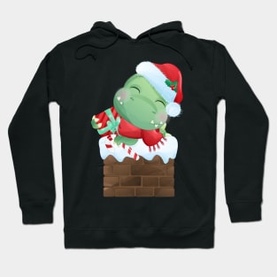 Cute Christmas T Rex Dinosaur Lying On Chimney Hoodie